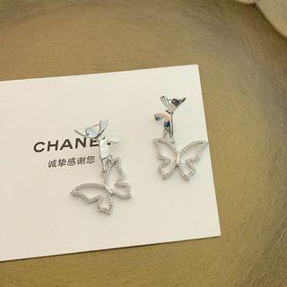 Butterfly Rhinestone Alloy Dangle Earring 1 Pair - Silver - One Size