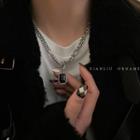Rectangle Faux Crystal Pendant Alloy Necklace Silver - One Size
