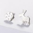 925 Sterling Silver Non-matching Deer & Snowflake Earring As Shown In Figure - One Size