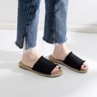 Fringed Denim Flat Slide Sandals