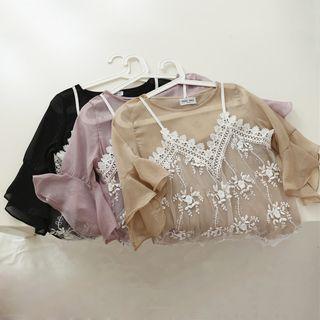 Mock Two-piece Short-sleeve Chiffon Top