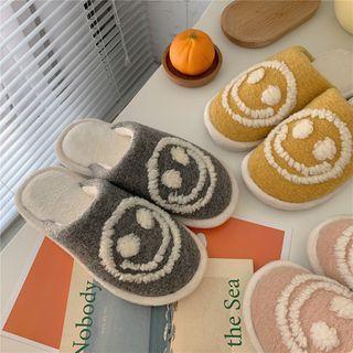 Smiley Face Embroidered Fleece Slippers