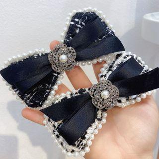 Bow Fabric Faux Pearl Hair Clip / Headband