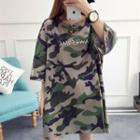 Camouflage Print Elbow-sleeve T-shirt
