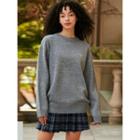 Snug Club Heart-embroidered Knit Top Gray - One Size