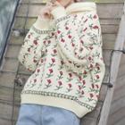 Floral Knitted Hoodie As Shown In Figure - One Size