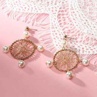 Faux Pearl Metal Dream Catcher Dangle Earring 1 Pair - Gold - One Size