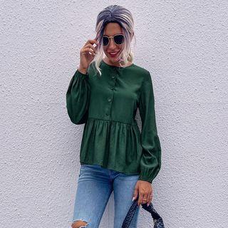 Long Sleeve Peplum Buttoned Blouse