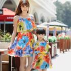 Family Frilled Floral Print Strappy Dress