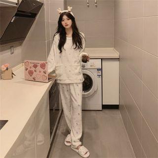 Crewneck Printed Long-sleeve Sweatshirt / High Waist Pants