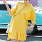 Smiley Face Applique Elbow Sleeve Hoodie Dress