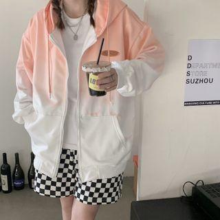 Lettering Gradient Hooded Zip Jacket
