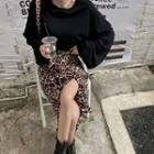 Plain Sweatshirt / Leopard Print Skirt