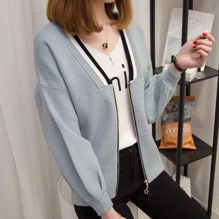 Striped V-neck Zip Cardigan