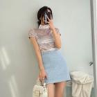 Set Of 2: Mock-neck Velvet Top