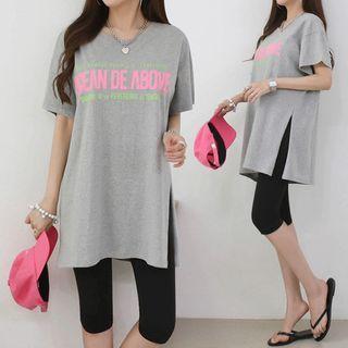Set: Letter Long T-shirt + Knee-length Leggings