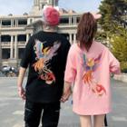 Couple Matching Phoenix Embroidered Elbow-sleeve T-shirt