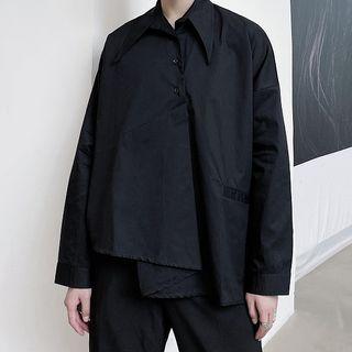 Irregular Hem Half-placket Shirt