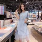 Sequined Mesh Panel Short-sleeve T-shirt Dress