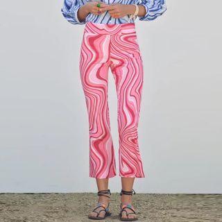 Cropped Print Flared Pants