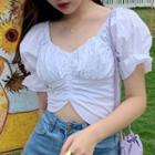 Bell-sleeve Ruched Crop Blouse