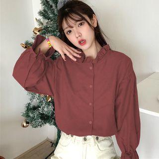 Flared-cuff Stand-collar Ruffle Trim Shirt