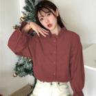 Flared-cuff Stand-collar Ruffle Trim Shirt