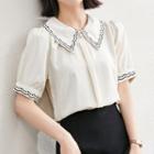 Short Sleeve Embroidered Peter Pan-collar Chiffon Blouse