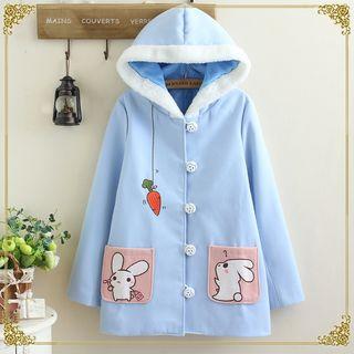 Rabbit Embroidered Hooded Coat