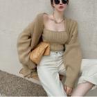 Plain Cardigan / Strapless Cable Knit Knit Top