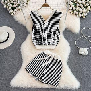 Set: Striped Tank Top + Shorts Stripe - Black & White - One Size