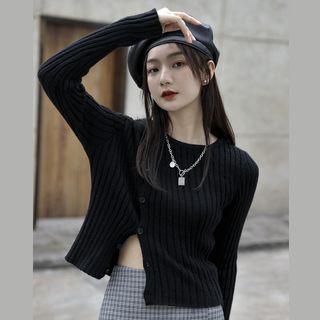 Button-up Cutout Ribbed Knit Crop Top