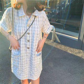 Short-sleeve Tweed Shift Dress