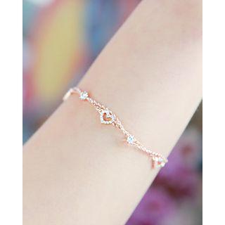Rhinestone Heart-charm Chain Bracelet