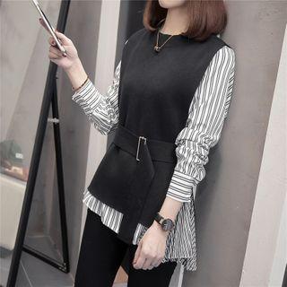 Set: Striped Blouse + Sweater Vest