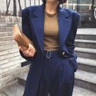 Padded-shoulder Single-breasted Longline Blazer