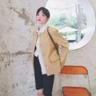 Single-breasted Small Round-neck Faux Leather Jacket