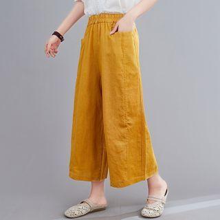 Cropped Wide-leg Linen Blend Pants