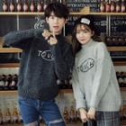 Couple Matching Letter Mock-neck Knit Top