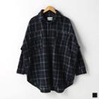 Pocket Over-fit Flannel Shirt Navy Blue - One Size