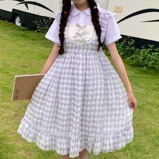 Short-sleeve Shirt / Plaid Jumper Dress