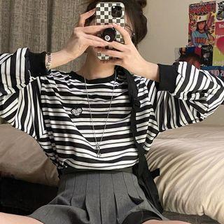 Long-sleeve Striped Logo Sweatshirt Stripes - Black & White - One Size