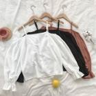 Plain Off-shoulder Flare-sleeve Top