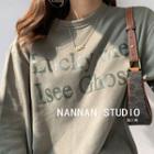 Lettering Loose-fit Sweatshirt Army Green - One Size