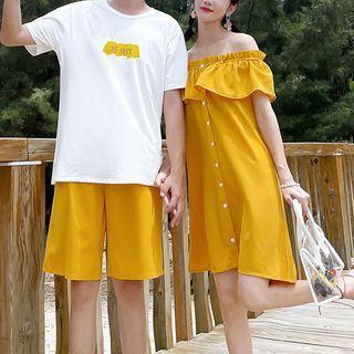 Couple Matching Short-sleeve T-shirt / Shorts / Cold Shoulder A-line Dress