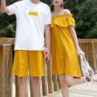 Couple Matching Short-sleeve T-shirt / Shorts / Cold Shoulder A-line Dress