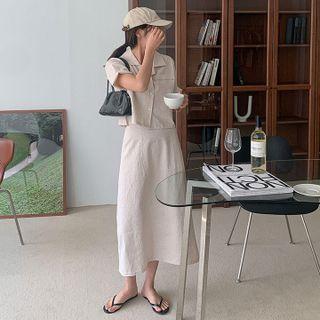 Set: Linen Blend Cropped Shirt + Long Skirt