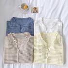 Plain Single-breasted Cut Out Knit Short-sleeve Top