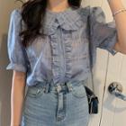 Short-sleeve Ruffled Shirred Blouse As Shown In Figure - One Size