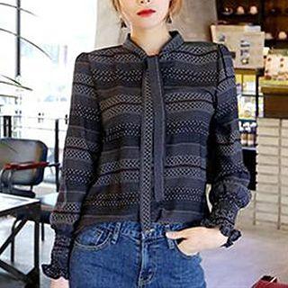 Stripe Tie-neck Blouse